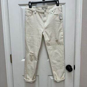 NWT Free People Great Heights Frayed Skinny Jeans Distressed Ivory Size 27